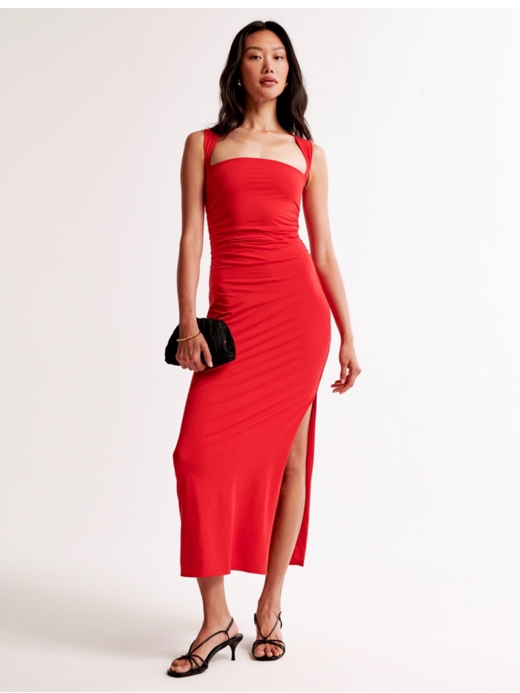 Abercrombie & Fitch Red Square-Neck Midi Dress With Side Slit